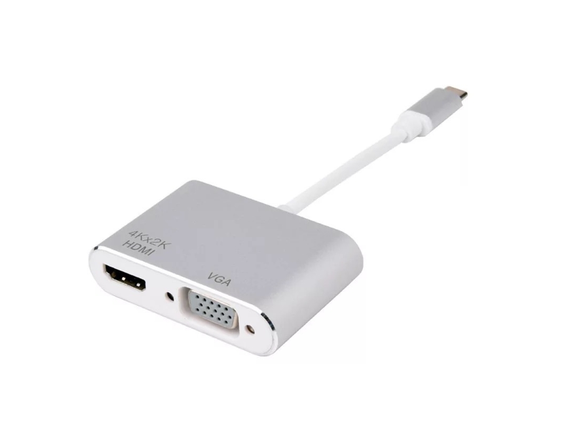 Adaptador Usb C Para Hdmi 4k E Vga – Dual Monitor Compatível Macbook, Iphone 16/15, Surface, Pc Prata Hexinyigjly