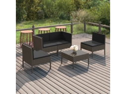 5 Pcs Conjunto Lounge De Jardim C/ Almofadões Vime Pe Cinza Dkd Home Decor