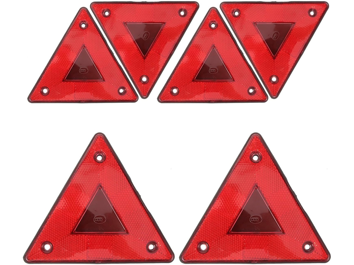 Conjunto de 6 triângulos de segurança refletivos vermelhos de plástico para carros.