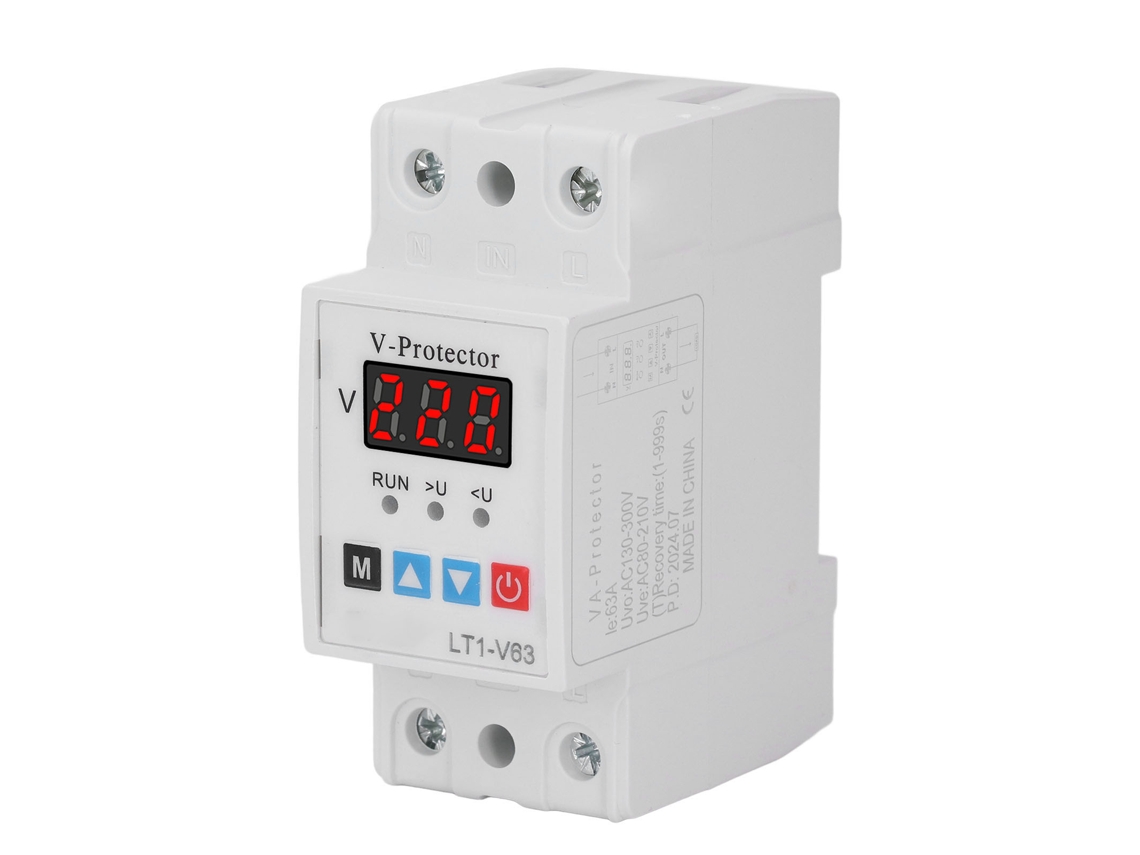 Dispositivo Protector de Voltaje Auto resetable Regulável Sobrecarga e Baixo Voltaje Retardo AC220v 63a