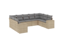 Conjunto de 9 sofás de jardim com almofadões Vime Pe Bege MAISON EXCLUSIVE (90x200 cm)