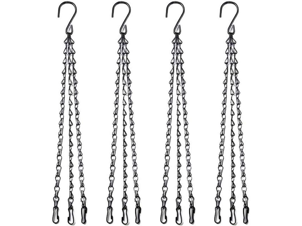 Cadena de metal ajustável para macetas colgantes de 40cm com gancho e clip negro, pack de 4 | S/MARCA