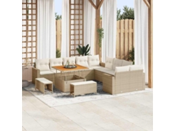 Vidaxl Conjunto De Sofá De Jardim 17 Pcs Bege E Creme Vime Pe