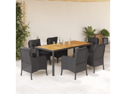 Vidaxl 7 Pcs Conjunto De Jantar P/ Jardim C/ Almofadões Vime Pe Preto