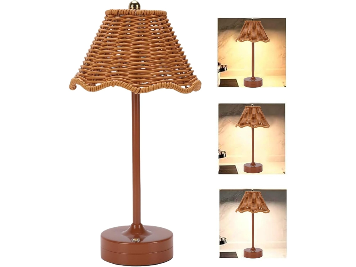 Fundo de Mesa Rattan 120cm, Lâmpada Recarregável Non-Fio, Decoração
