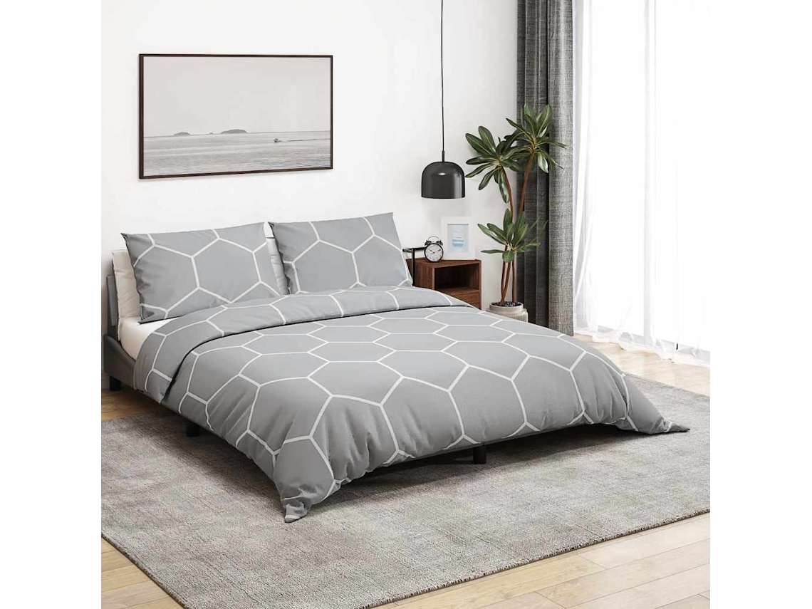 Vidaxl Conjunto De Capa De Edredão 200x200 Cm Algodão Cinza