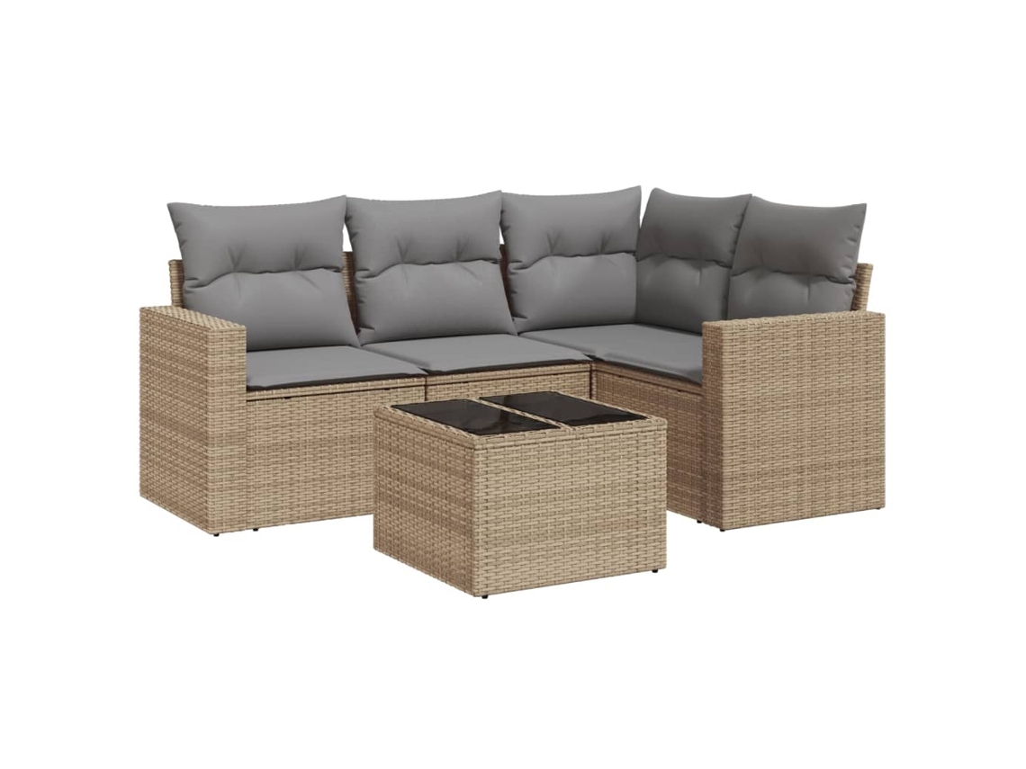 Conjunto 5 de sofás p/ jardim com almofadões VIDAXL vime PE bege