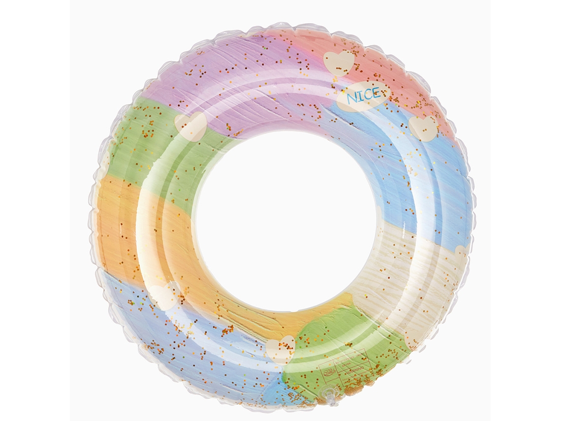 Boia Inflável Infantil Para Piscina, Boia De Piscina Inflável Retrô Listrada Em Pvc Com Lantejoulas Pequenas.