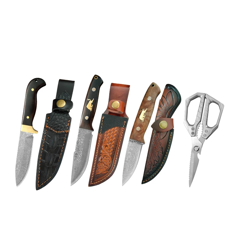 Conjunto De 4 Peças: Faca Em Aço Damasco Vg10, Cabo De Madeira, Faca Para Frutas, Faca De Cozinha Afiada.
