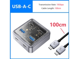 Yizhood Docking Station 4 Portas USB 3.0 Hub Splitter 10Gbps USB para Tipo C Compressor de Linha 100cm Preto