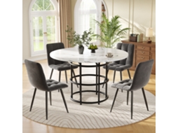 Conjunto Jantar 5p, Mesa Redonda 100cm + 4 Cadeiras Veludo Cinza.-qq