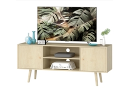 Suporte De Tv Até 55 Polegadas Com 2 Armários E 2 Prateleiras Abertas, 120x34x50cm, Efeito Madeira Natural