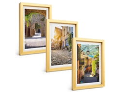 Conjunto De Pinturasruas De Pedra Charmosas Moldura Dourada Quadros Para A Sala De Estar Espelharte (3 Peças 20x30 Cm)