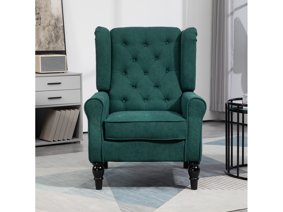 Poltrona Estilo Francês Verde Escuro 74x86x102 Cm Assento Estofado Almofadas Poliéster