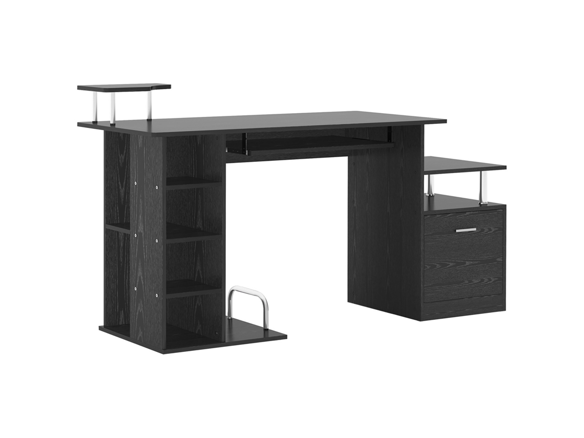 Mesa para Computador com Gavetas, Prateleiras e Bandeja Retrátil S/MARCA (152x60x88 cm) preto