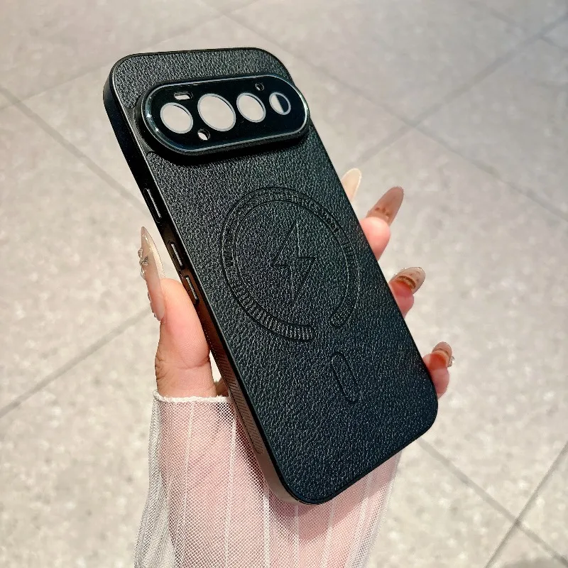 Capa Para Celular (google Pixel 11 Pro Xl Preta), Textura De Couro, Compatível Com Carregamento Sem Fio Magnético, Ultrafina.