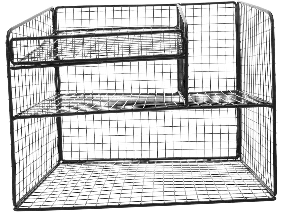 Organizador De Mesa Em Metal Com Prateleiras, Bandeja Para Correspondências E Suporte Celular Armazenamento