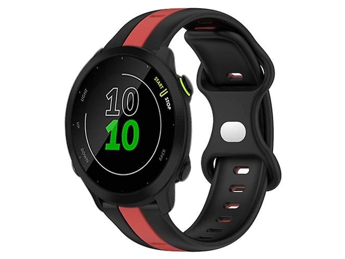 Pulseira Com Fivela Borboleta De 20 Mm, Compatível Garmin Forerunner 158, Silicone Bicolor Preta E Vermelha.