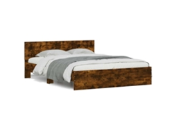 Vidaxl Estrutura Cama C/ Cabeceira/luzes Led 150x200cm Carvalho Fumado