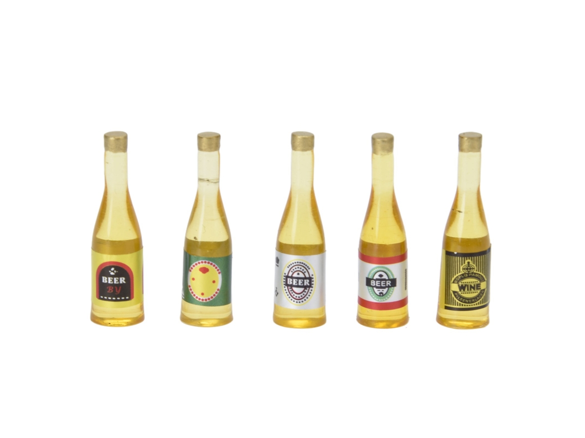 5pcs Modelo Mini Garrafas Cerveja 1:12 Acessórios Decoração Casinha Boneca