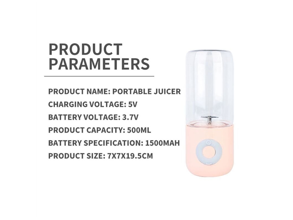 Lurelia Liquidificador Portátil Recarregável Usb, 500ml, Para Sumos, Verde