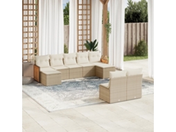 Vidaxl 9 Pcs Conjunto De Sofás P/ Jardim Com Almofadões Vime Pe Bege