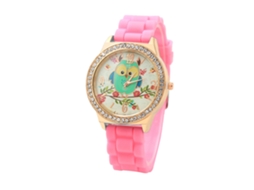 Reloj De Pulsera Femenino Con Dial Redondo Y Strass, Correa De Silicona Rosa