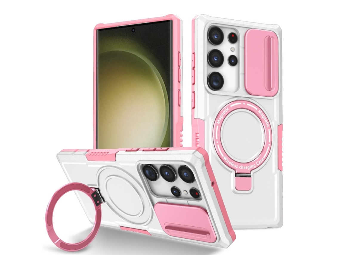 Capa Zruxe Compativel Com Samsung Galaxy S23 Ultra 5g (sliding Camshield - Magsafe - Tpu Hybrid Pc - Rosa - Branco)