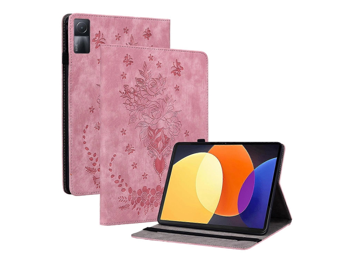 Capa de couro para tablet Webake com estampa de borboleta rosa