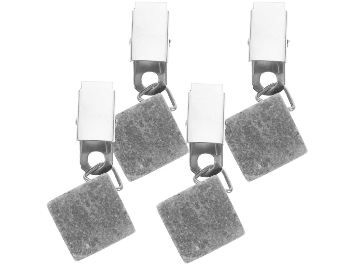 4 Pesas para Manteles de Piedra com Clip de Metal para Uso Exterior Lar Festa Piquenique Jardim Pátio 6x2x2cm Gris
