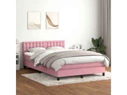Vidaxl Cama Com Molas/colchão 140x210 Cm Veludo Rosa
