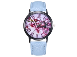 Relógio de Pulso Feminino de Quartzo com Pulseira de Couro Pu Ultradelgada (azul Claro)