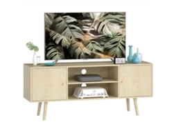 Suporte Tv 55 Polegadas, 2 Armários 2 Prateleiras Abertas, Madeira Natural 120x34x50cm