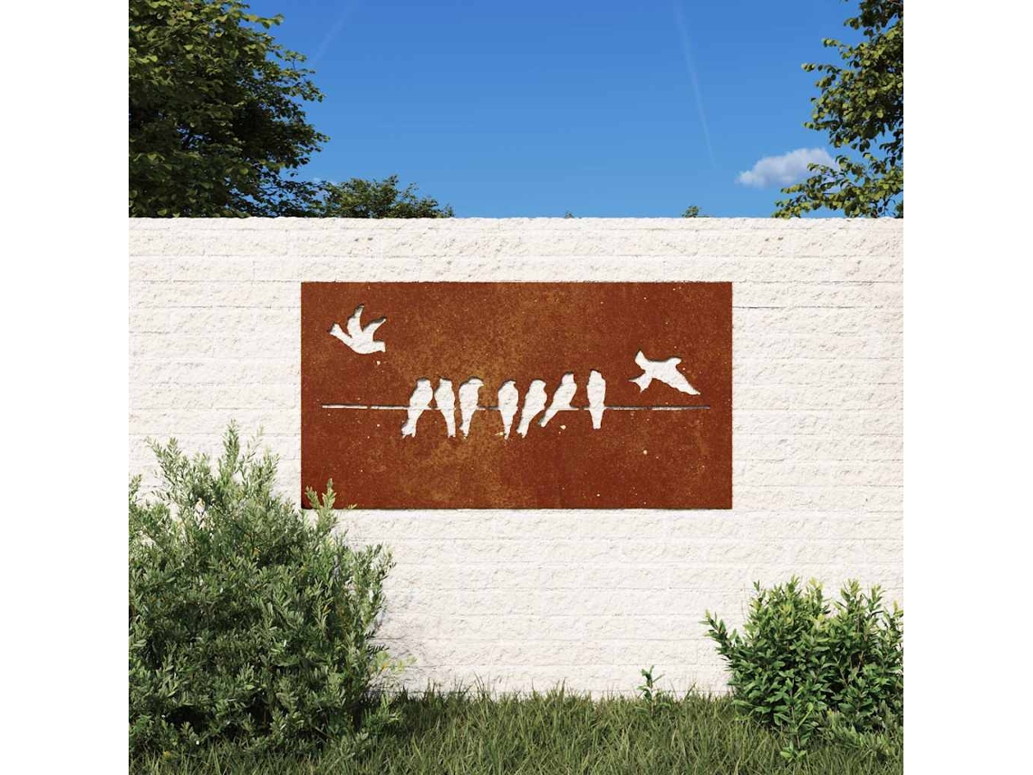 Vidaxl Decoração P/ Muro De Jardim 105x55cm Aço Corten Design Pássaros