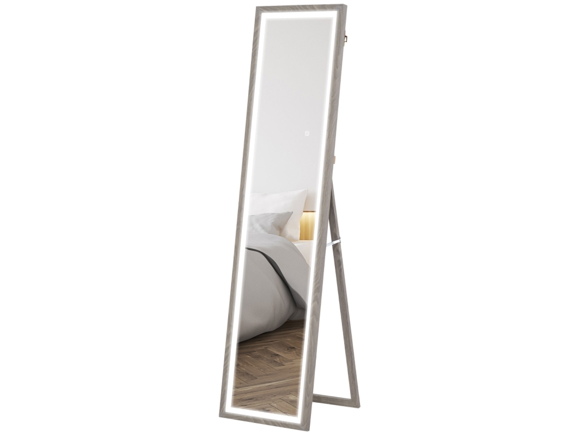Espelho Retangular Grande de Corpo Inteiro, para Parede Ou Chão, 40 X 160 Cm, com Iluminação Led de 3 Cores, Cor Cinza. BAGOLY SHOP