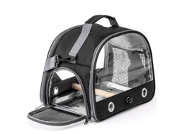 Gaiola Portátil para Viagem de Pássaros Pequenos, com Poleiro e Bandeja de Aço Inoxidável, Preta AQUAFORGE