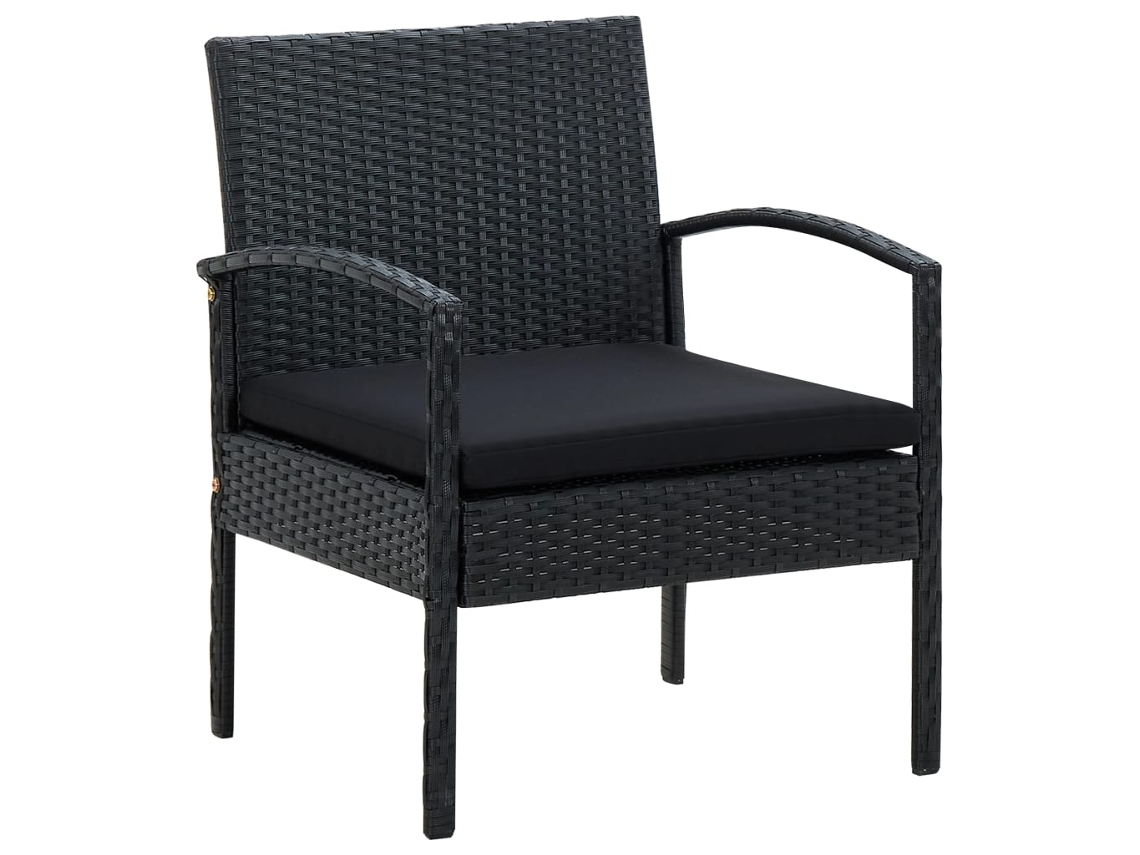 Vidaxl Cadeira De Jardim Com Almofadão Vime Pe Preto