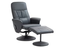 Poltrona De Massagem Com Banquinho, Cadeira Ergonômica Com 10 Pontos De Vibração, Couro Sintético, 76 X 81 X 105 Cm, Cinza Escuro
