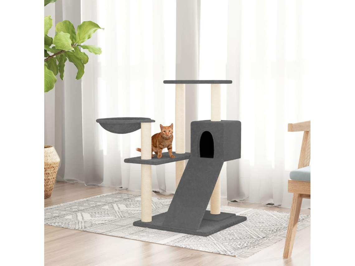 Vidaxl Árvore P/ Gatos C/ Postes Arranhadores Sisal 82 Cm Cinza-escuro