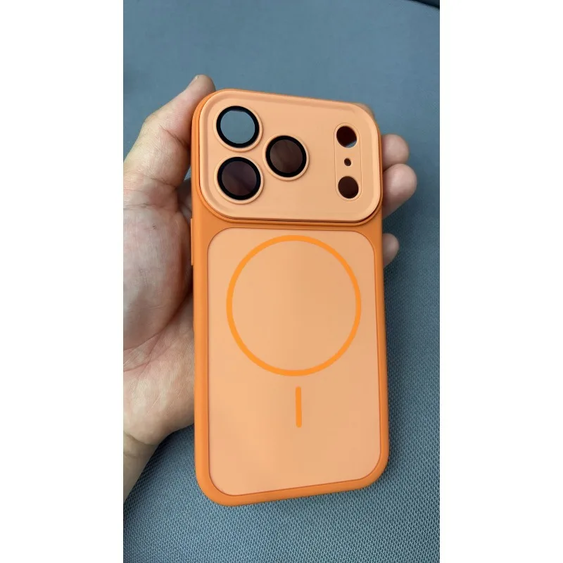 Capa Para Celular Com Carregamento Sem Fio, Fosca E Magnética, Semitransparente (cor Laranja, Para Iphone 16 Plus).
