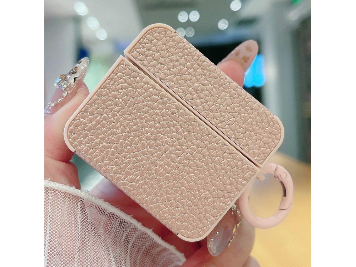 Capa Protetora Para Fones De Ouvido Airpods 3 Com Adesivo De Couro Texturizado De Lichia.