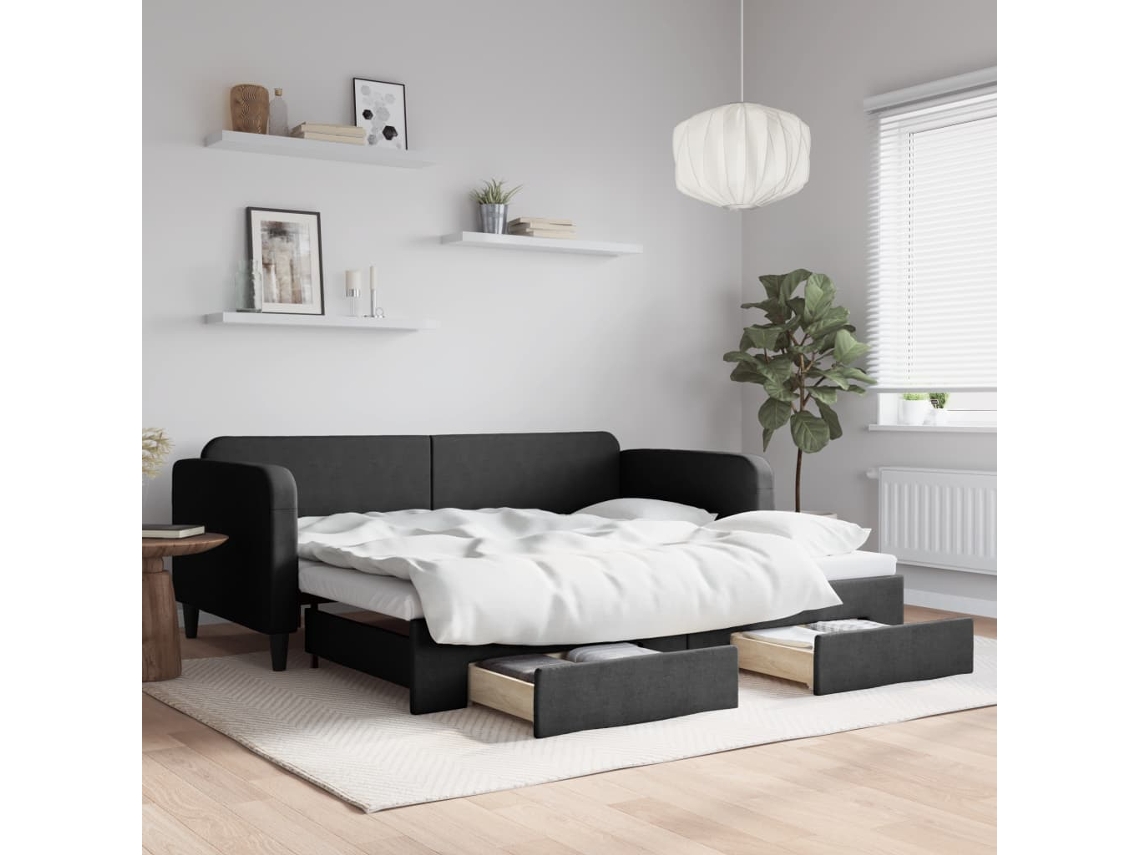 Vidaxl Sofá cama com Gavetão e Gavetas 90x190 Cm Tecido Preto