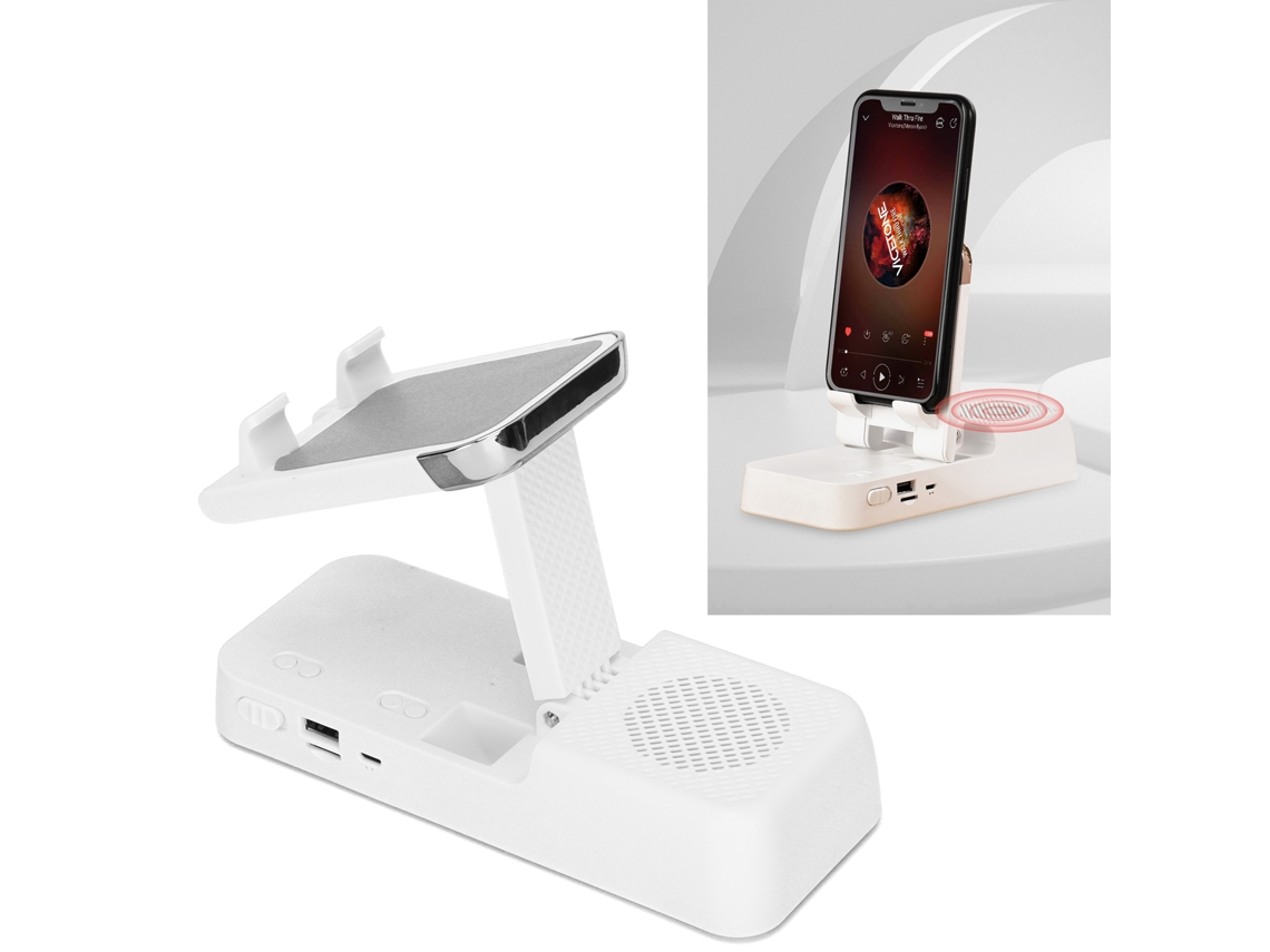 Mali suporte para Celular com Alto falante Bluetooth Portátil Pasta de Alta Potência Branco
