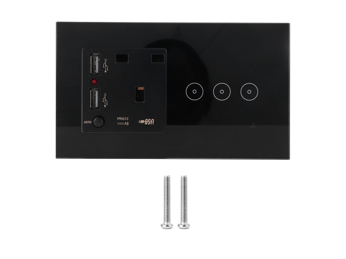 Tomada de Parede Inteligente 3 Gang com Usb, Controle Remoto Wifi Via App, Touch e Segurança