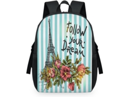 Mochila Tropicallife Floral com Listras e Torre Eiffel para Crianças 32 5 X 15 X 44 9 Cm Tecido de Malha Imper