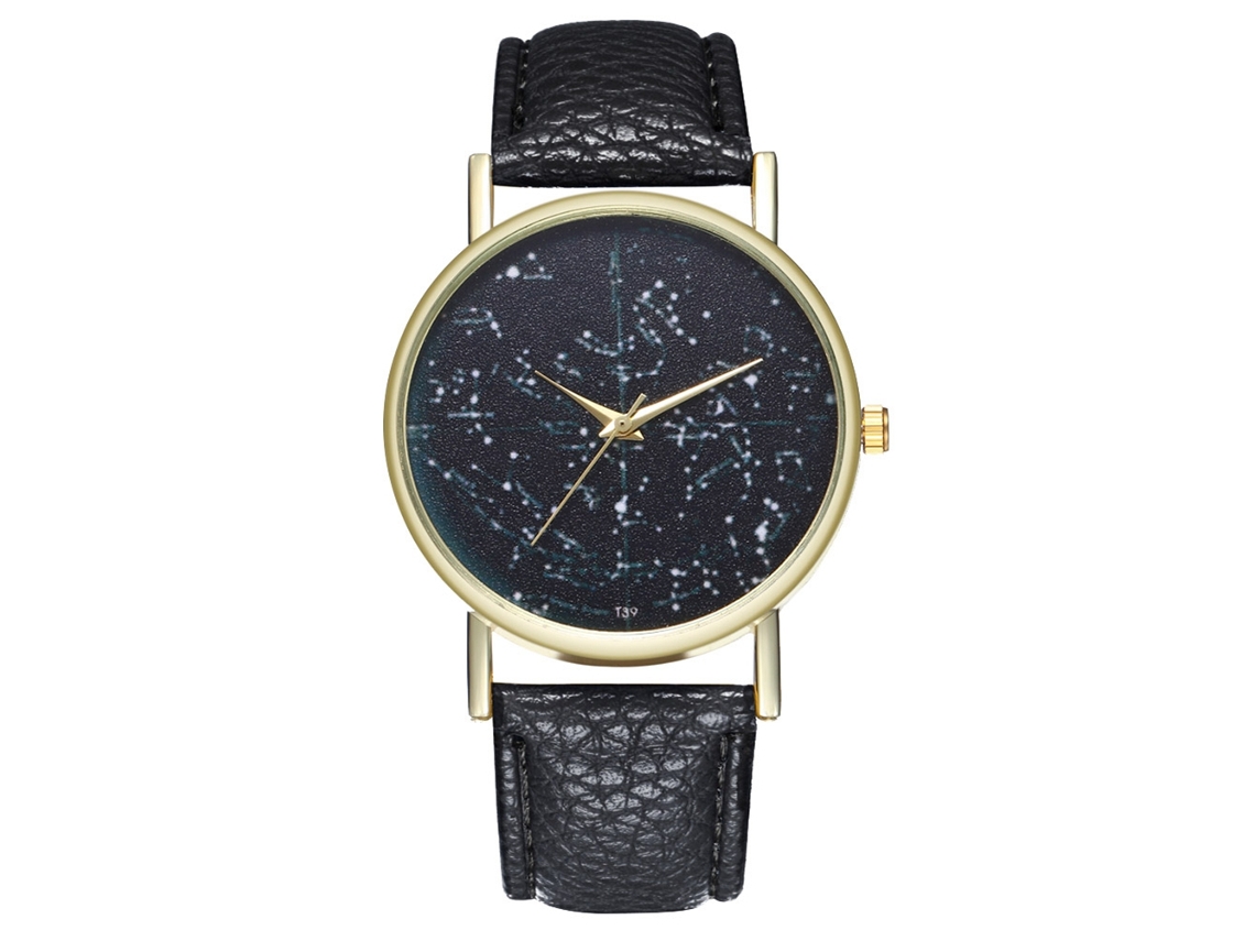 Relógio analógico de quartzo com pulseira de PU para mulheres e homens, estilo executivo preto.