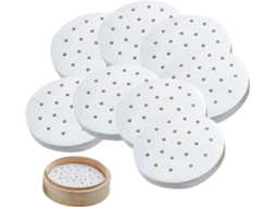 100 Folhas De Papel Manteiga Perfurado Bambu 19 Cm (7,5 Polegadas) Para Cestas Vapor – Antiaderente Dim Sum E Fritadeiras Elétricas.
