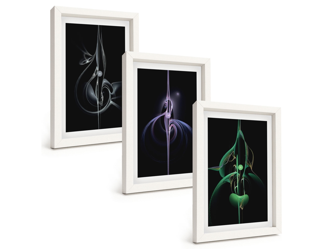 Um Conjunto De Imagens Decorativas Em Uma Moldura Padrões Abstratos, Preto Cores Moldura Branca Pinturas De Quarto Espelharte (3 Peças 20x30 Cm)