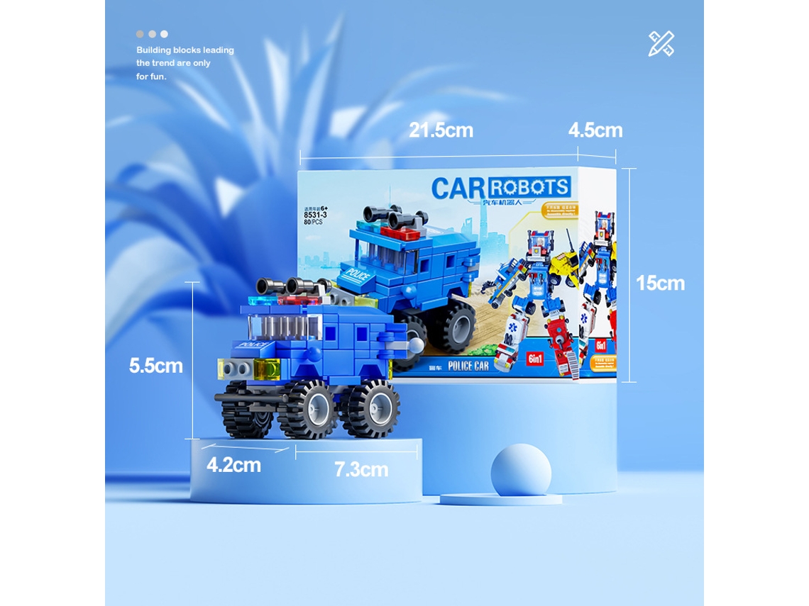 Blocos de Montar Infantis, Brinquedo Educativo para Montar, Peças Pequenas, Presente para Crianças NDUG (carro de Polícia 80 Peças)