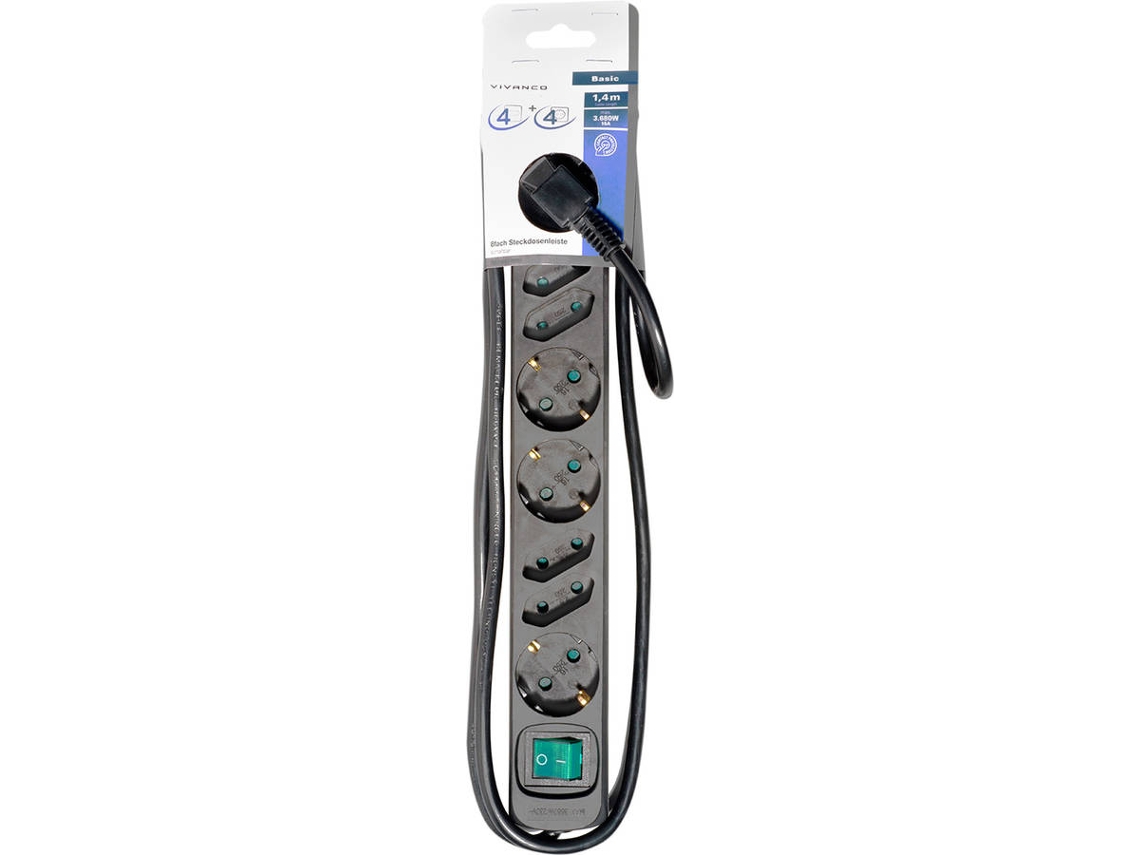 Extensão 4T VIVANCO /4 EU Com Interruptor 1.4M (Preto)